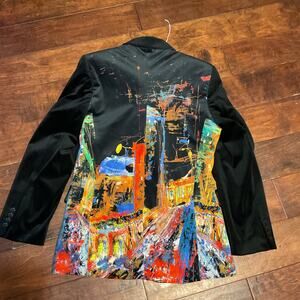 Blu Martini Unique Black Velvet Abstract Art Blazer - Sz Medium